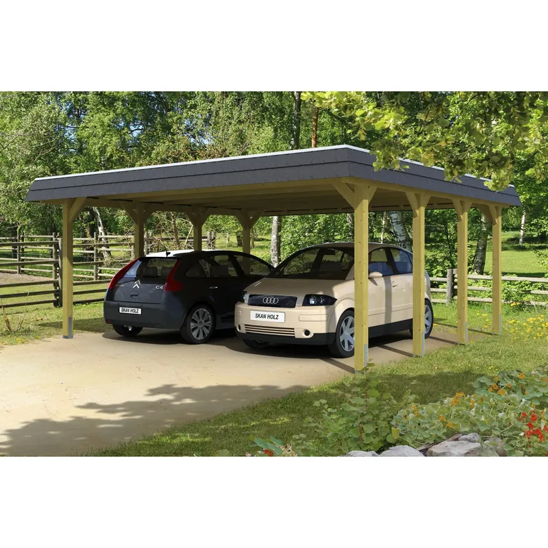 Skan Holz Walmdach-Doppelcarport Spreewald 585 cm x 589 cm Blende in