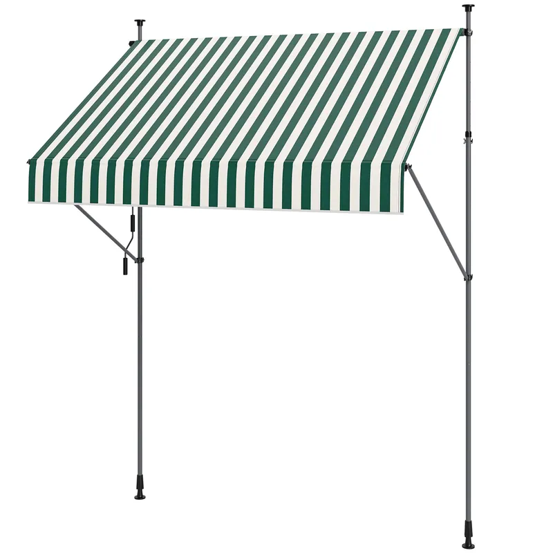 Outsunny Sonnensegel 2x1,2 m mit Kurbelarm, Sonnenschirm für den Außenbereich aus Aluminium und 180g/㎡ Polyesterstoff, für Garten, Balkon und Terrasse, Grün und Weiß