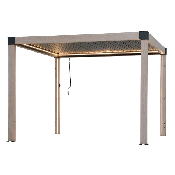 Matterhorn Louvered Pergola with Solar LED Lights & Drainage System - 306cm x 306cm, Woodgrain