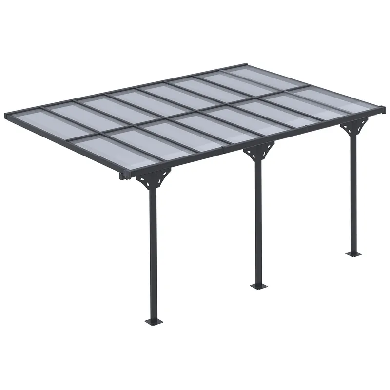 Outsunny höhenverstellbar Pergola mit Dach, 4x3m Gartenpavillon, Pergola Markise wetterfest, Sonnenschutz, Alu, Grau Aosom.de