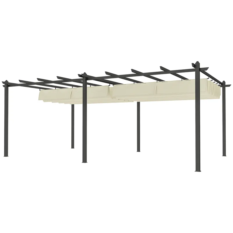 Outsunny Pergola mit Schiebedach, ausziehbare Pergola 3,5 x 6 m, Pergola für Terrasse, Aluminiumstruktur + Polyesterstoff - Beige